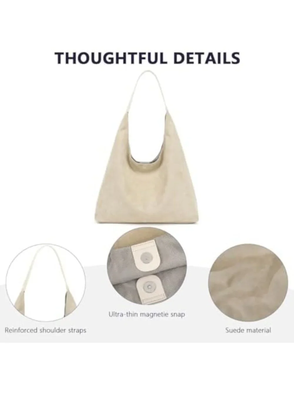 Soft Suede Slouchy Tote Bag for Women, Large Capacity Vintage Hobo Handbag
